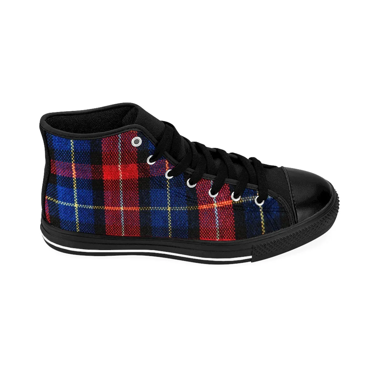 Red Plaid Women's Sneakers, Classic Blue Plaid Tartan Print High Top Sneakers Tennis Shoes