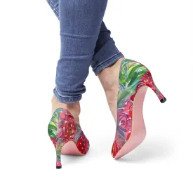 Red Rose Floral Print Comfortable Unique Women's 3" High Heels (US Size: 5-11)