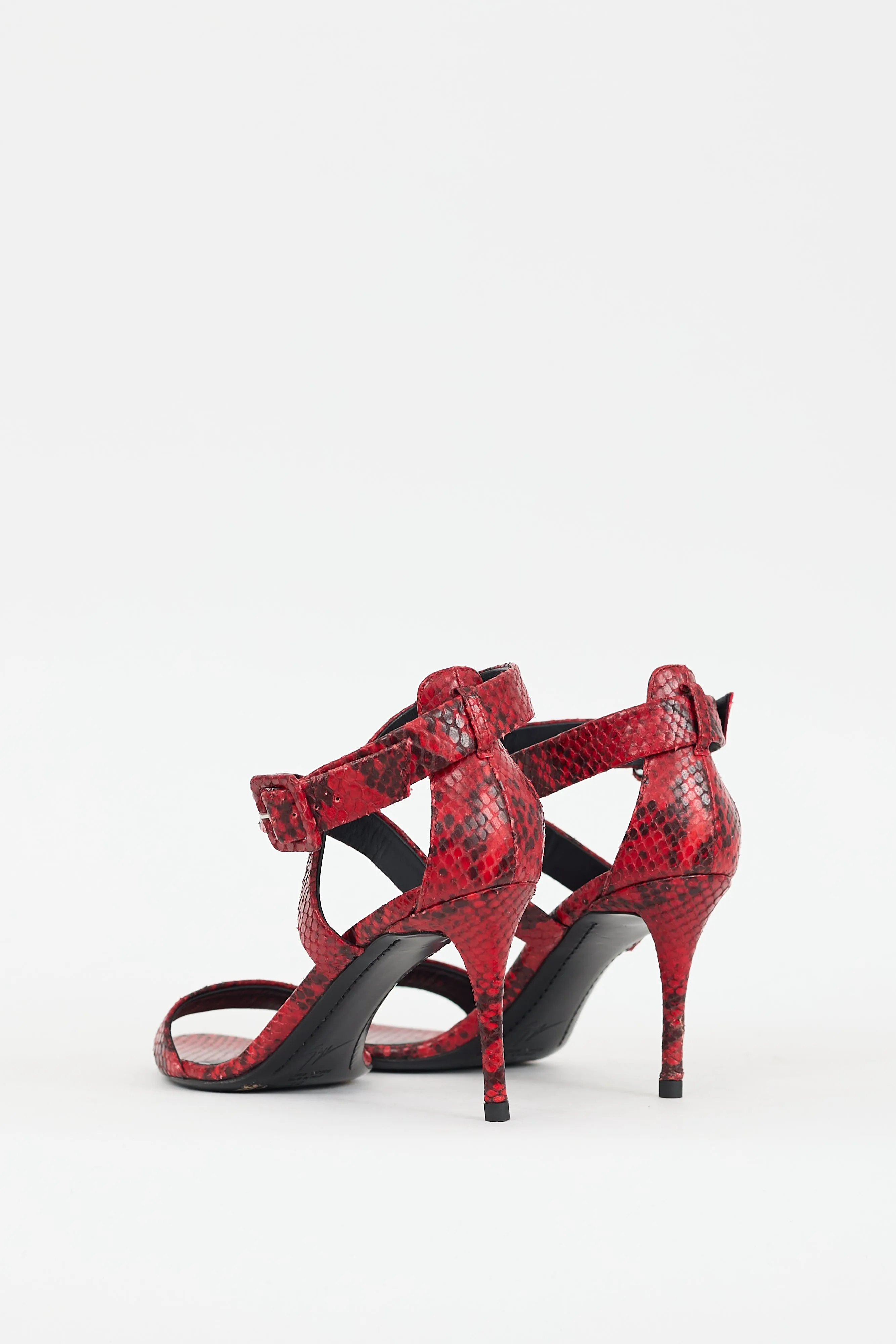 Red Textured Leather Strappy Heel