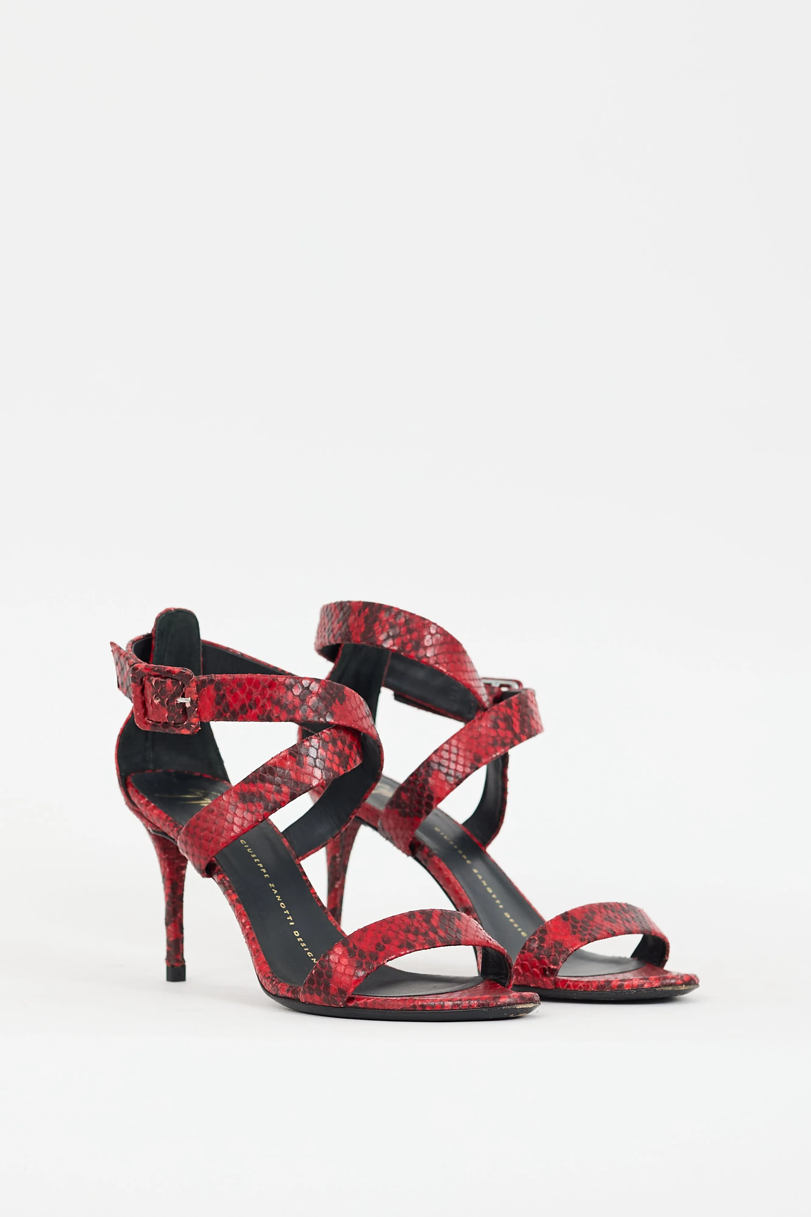 Red Textured Leather Strappy Heel