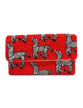 Red Zebra Beaded Clutch