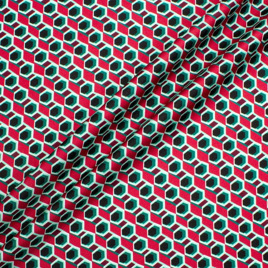 Red/Green/Black Geo Printed Silk Twill (A 3.20m Piece)