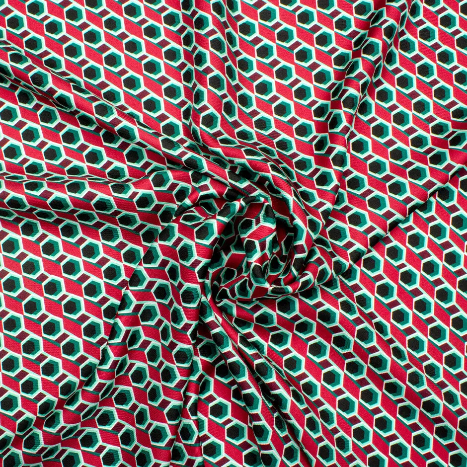 Red/Green/Black Geo Printed Silk Twill (A 3.20m Piece)