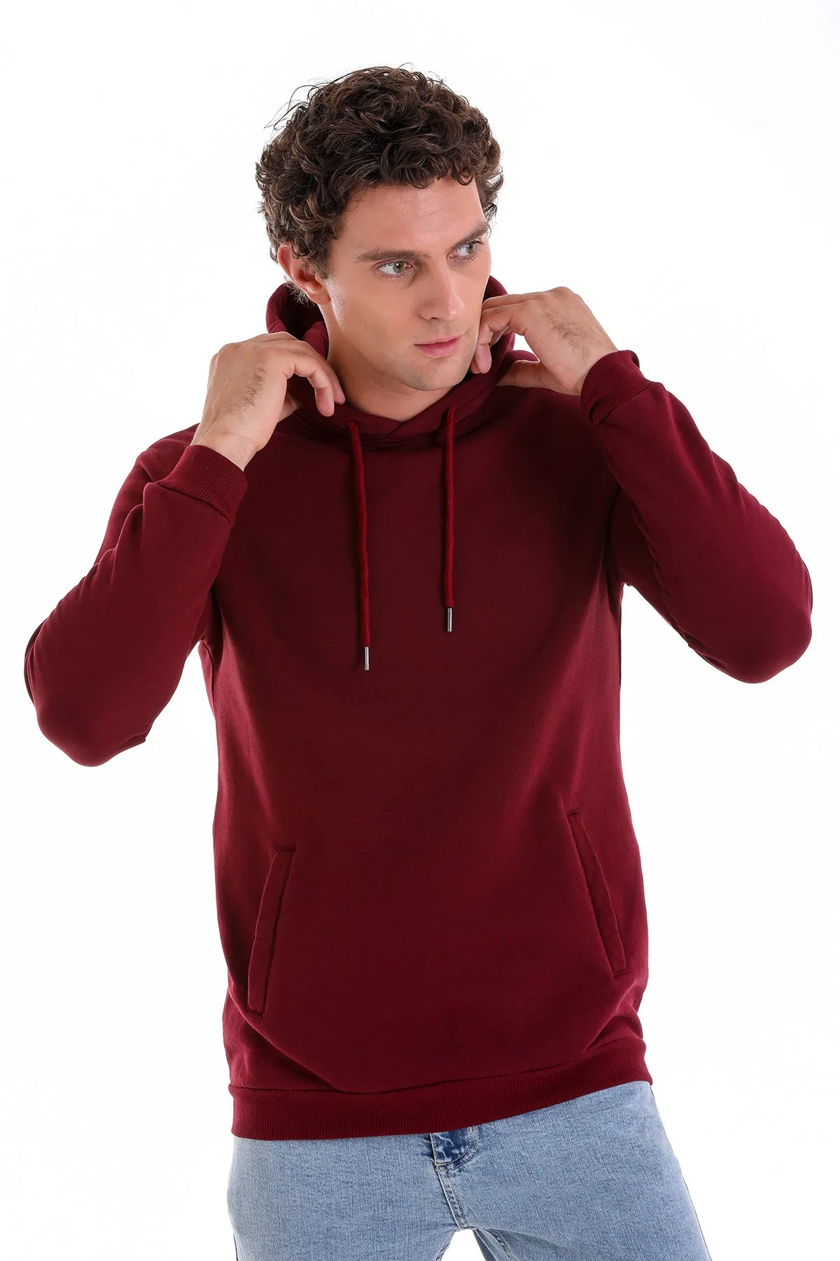 Regular Fit Cotton Blend Burgundy Hooded Sweatshirt