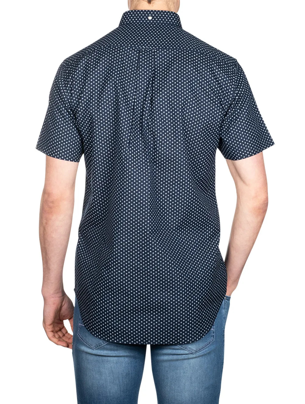 Regular Fit Oxford Micro Print Short Sleeve Buttondown Marine