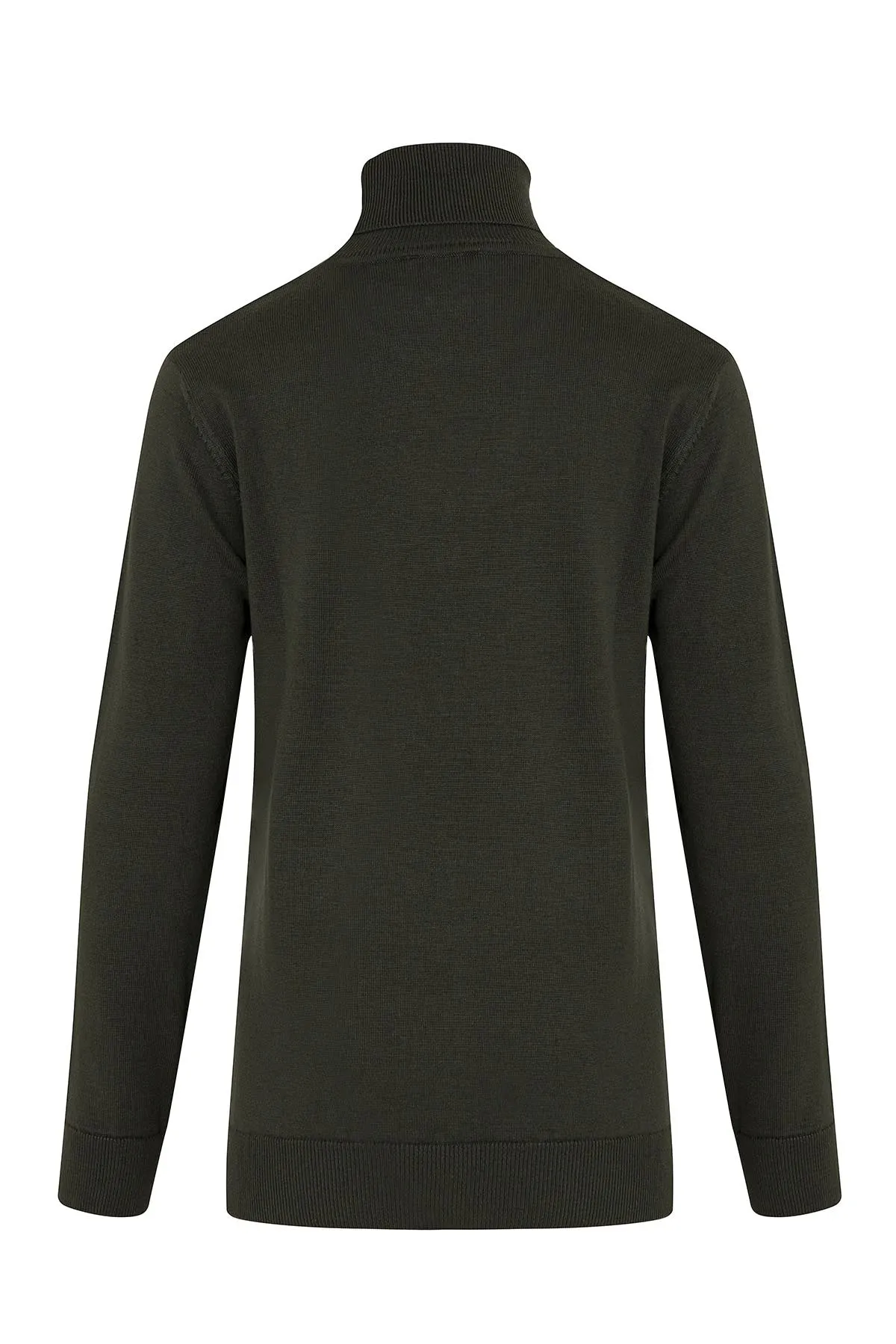 Regular Fit Patterned Cotton Blend Khaki Turtleneck Sweater, Khaki