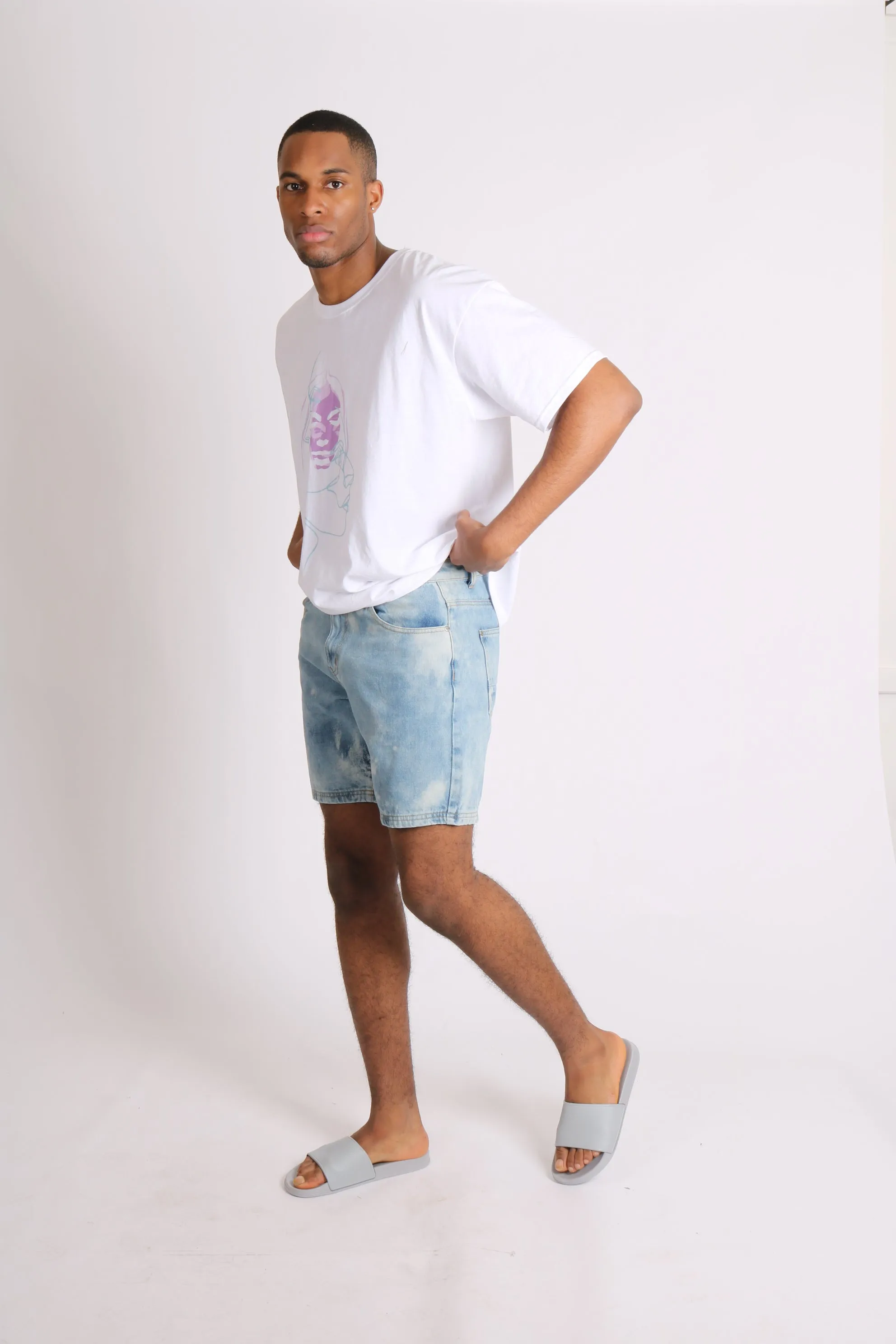 Relaxed Cloud Bleach Wash Denim Shorts