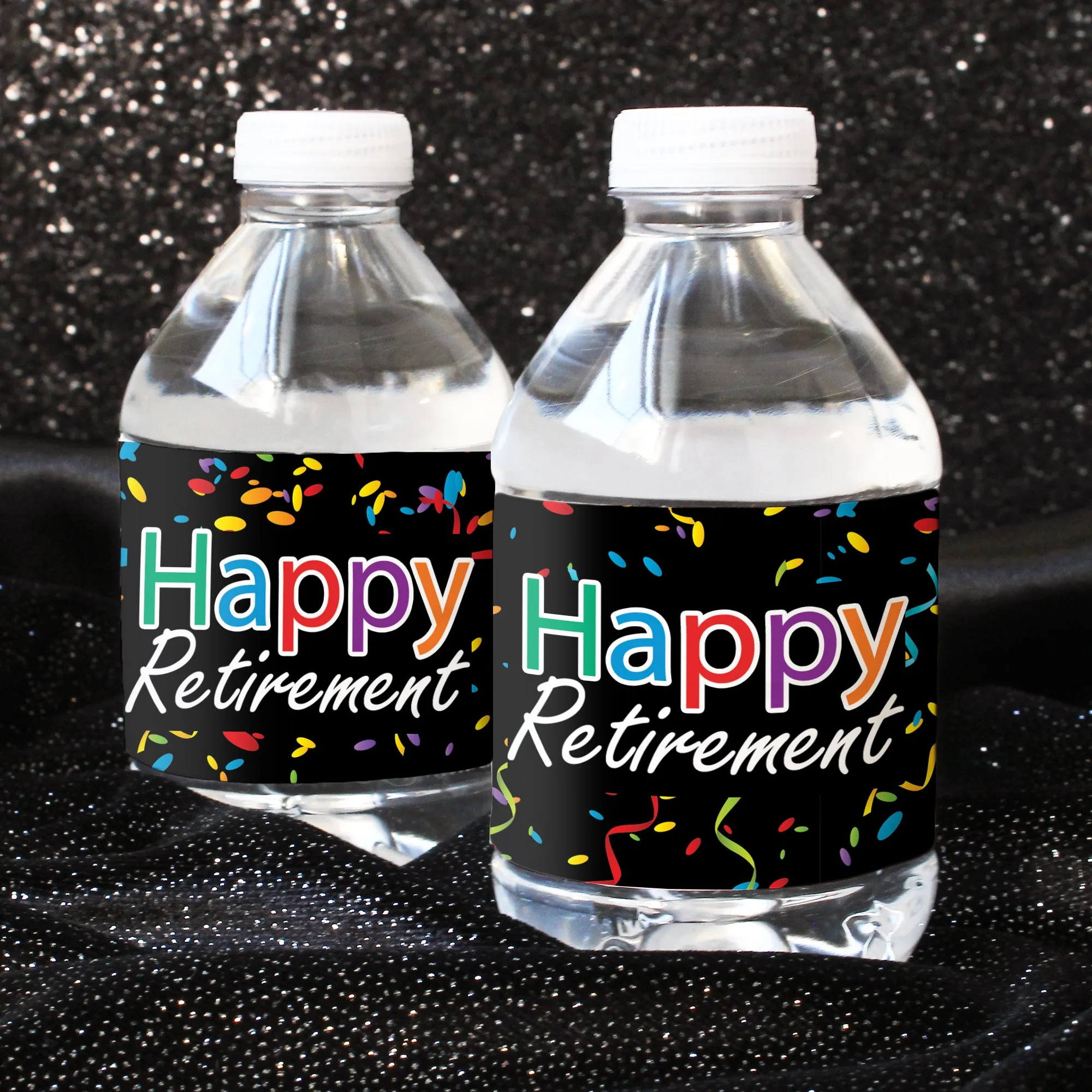 Retirement Party: Colorful Confetti -  Water Bottle Labels - 24 Stickers