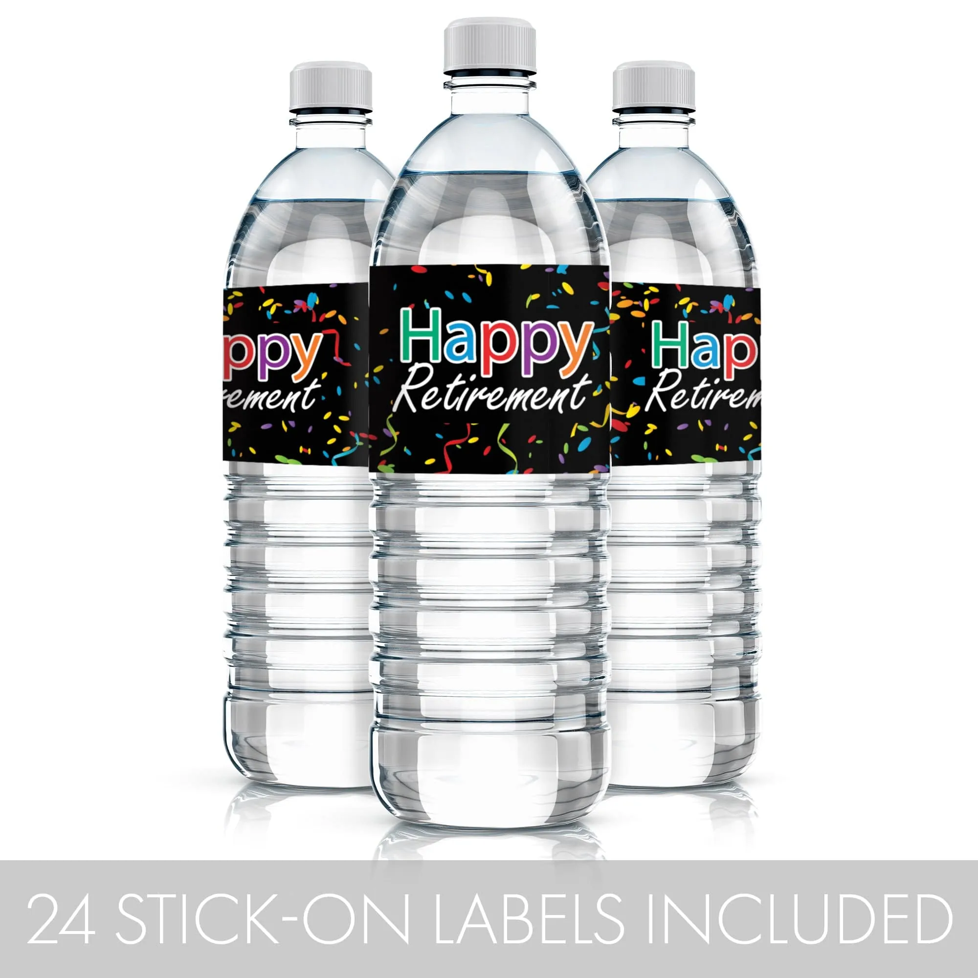 Retirement Party: Colorful Confetti -  Water Bottle Labels - 24 Stickers