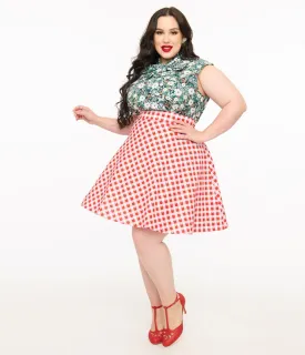 Retrolicious Plus Size 1950s Red Check Skater Skirt