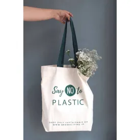 Reusable Cotton Tote Bag - Say No To Plastic - Off White