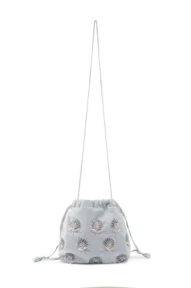 Rhiannon Velvet Drawstring Bag Grey