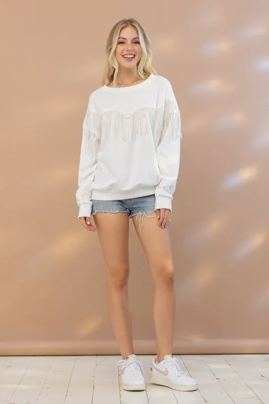 Rhinestone Fringe Pullover