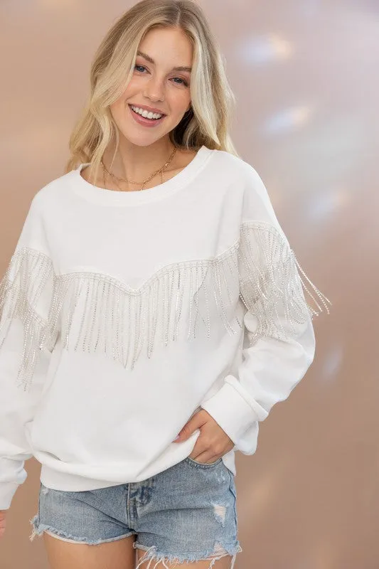 Rhinestone Fringe Pullover