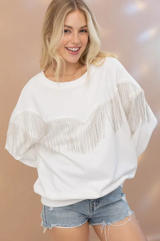 Rhinestone Fringe Pullover