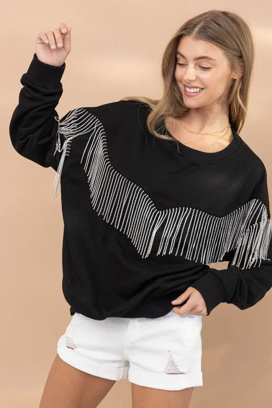 Rhinestone Fringe Pullover