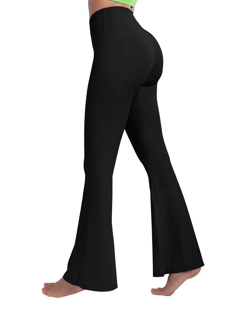 Ribbed Crossover Flared Leggings for Women