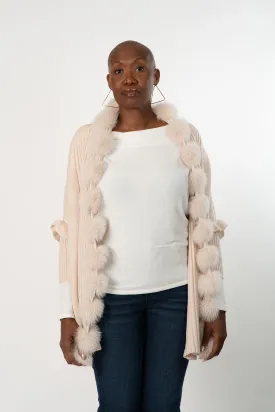 Rippe's Furs Fox Fur Trim Ruffled Wool Wrap - Pearl