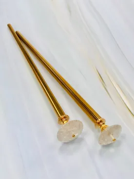 Rock Crystal Gemstone Hair Sticks, Luxury Bridal Hair Pins