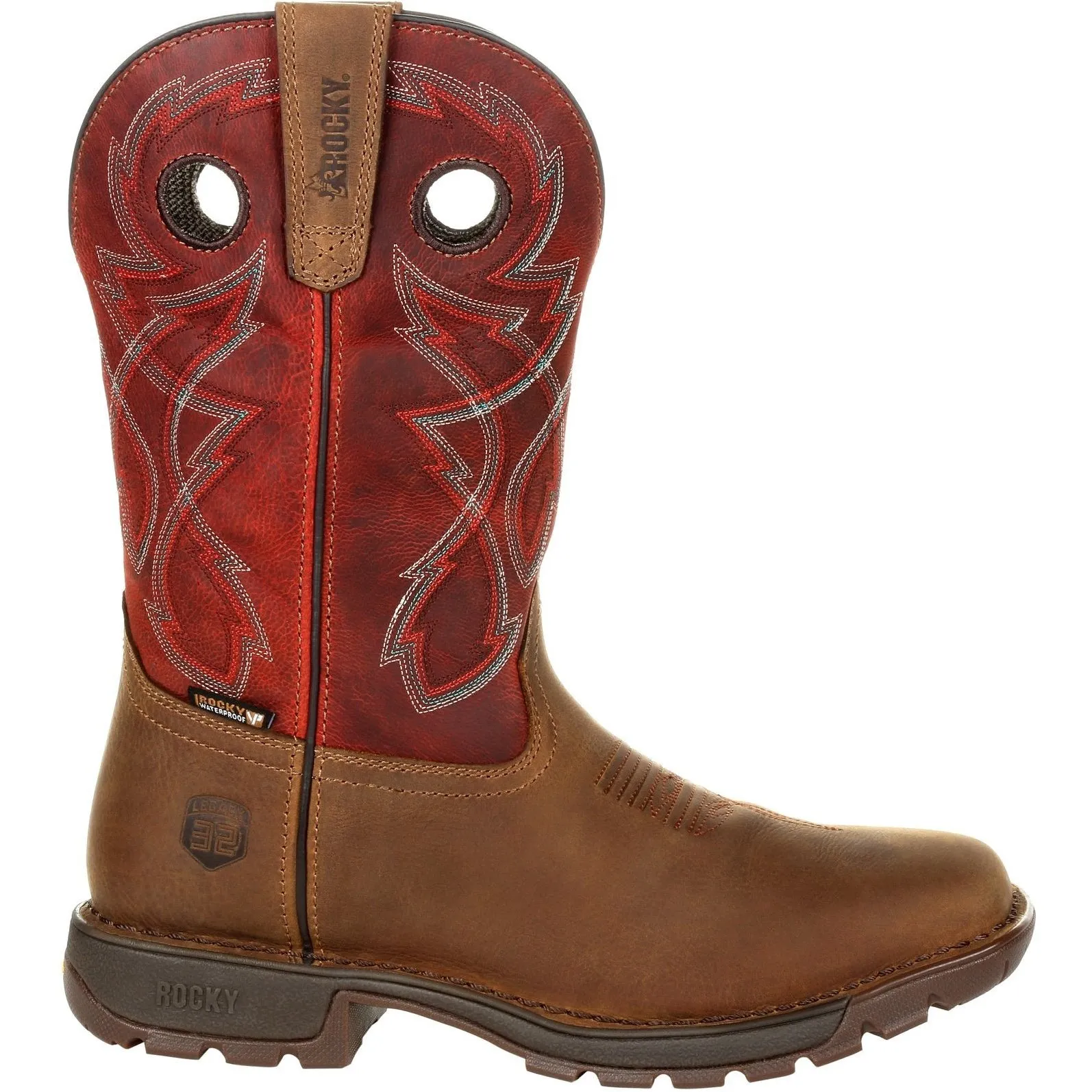 Rocky Men's Legacy 32 11" Sqr Toe WP Western Work Boot- Red - RKW0316