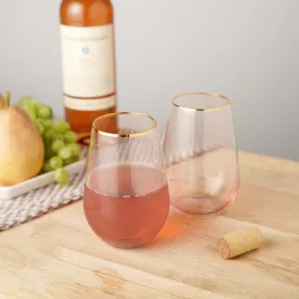 Rose Crystal Stemless Wine Glass Set