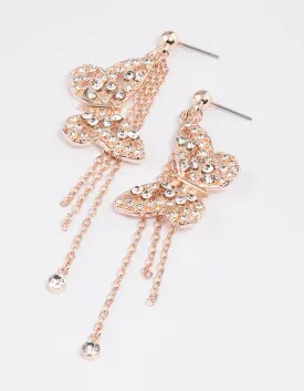 Rose Gold Butterfly Tassel Drop Earrings