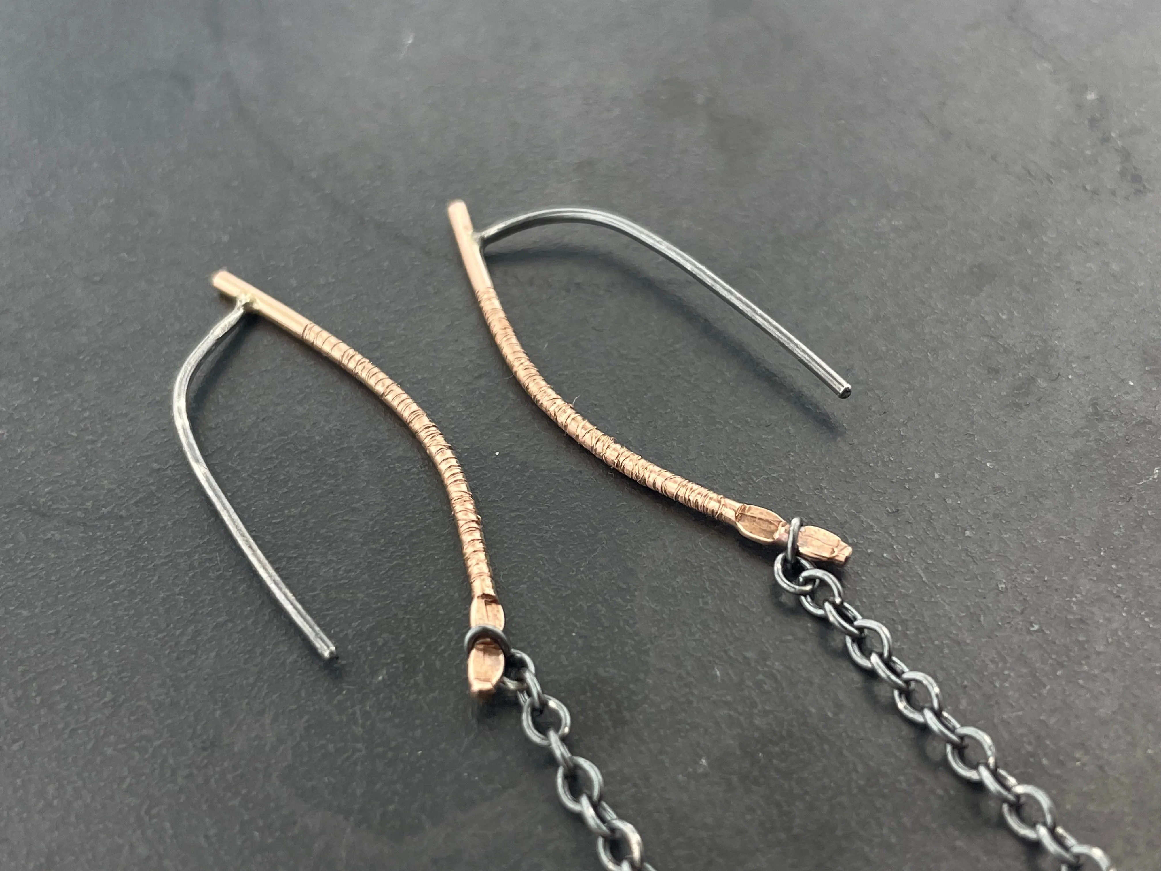 Rose Gold single drop hoops shoulder dusters