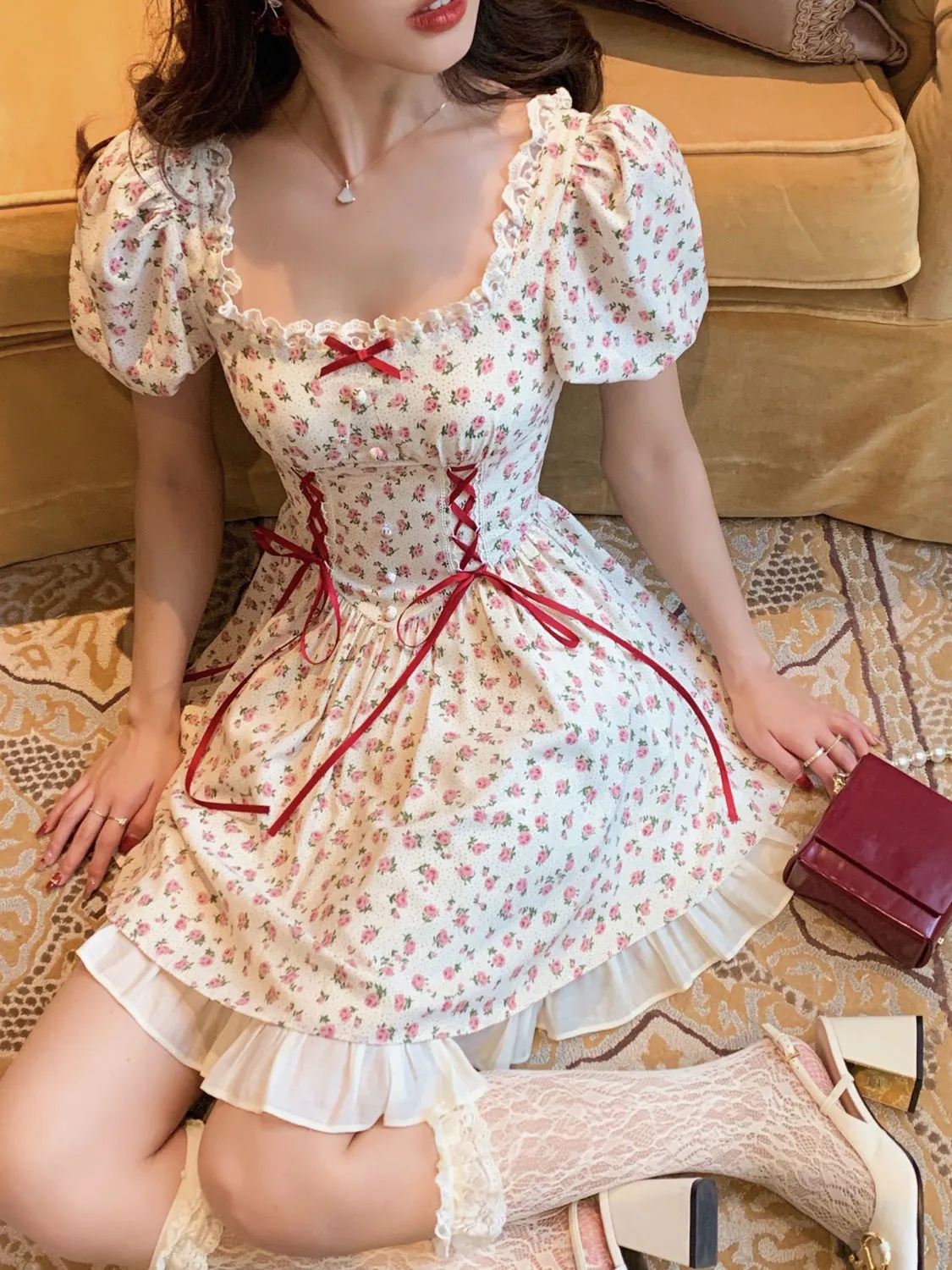 Rose Print Lace Dress