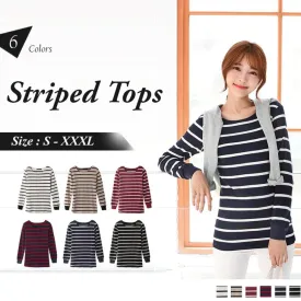 ROUND NECK LONG SLEEVE STRIPED TOPS