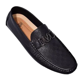 Royal shoes black men's casual loafer slip-on printed leather driver