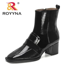 ROYYNA Pretty Patent Leather Side Zip Ankle Boots