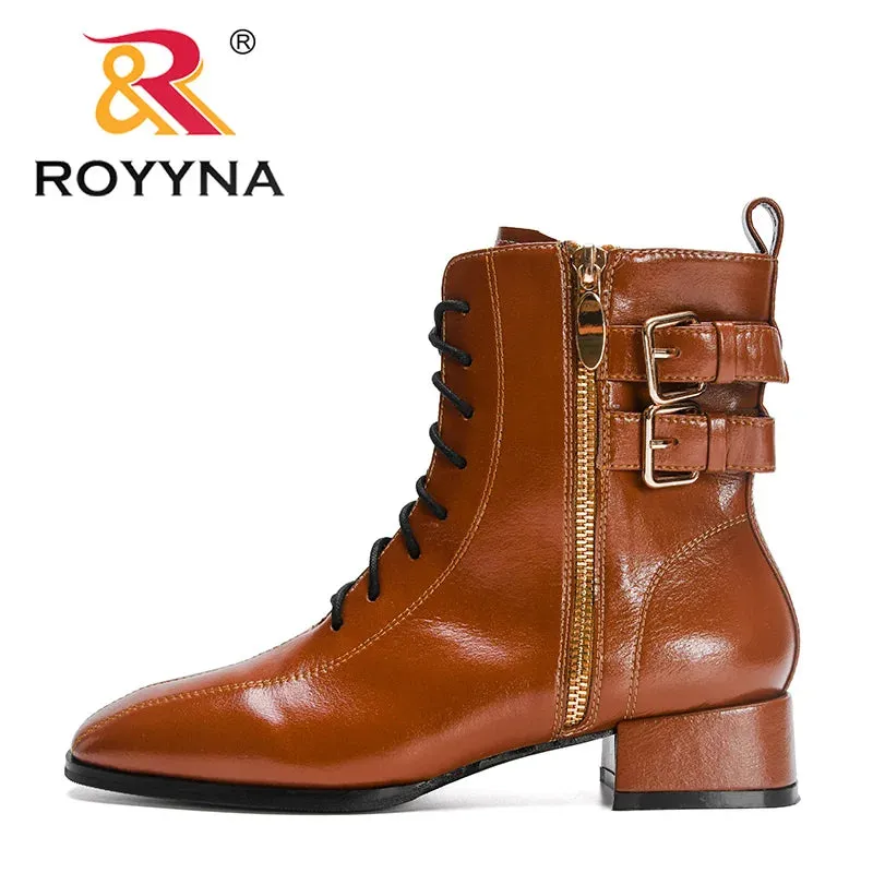 ROYYNA Stylish Lace Up Ankle Boots