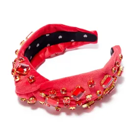 RUBY RECTANGLE CRYSTAL VELVET KNOTTED HEADBAND