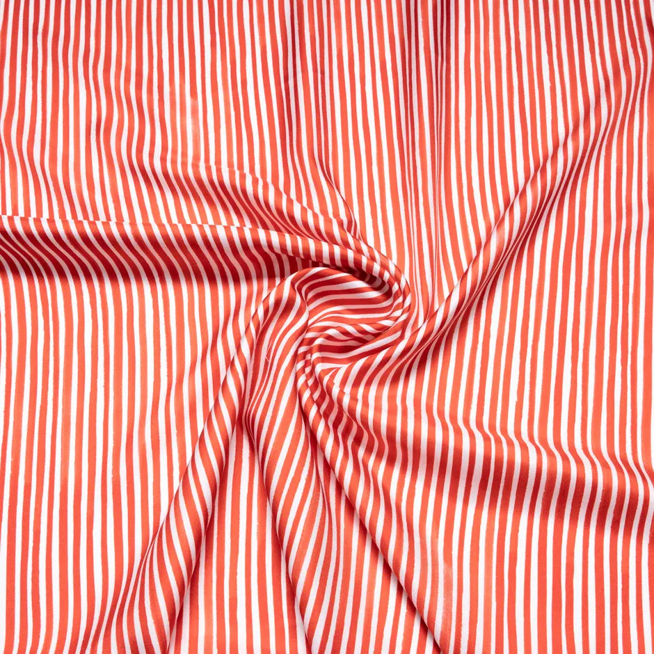 Ruby Red & White Striped Pure Silk Twill