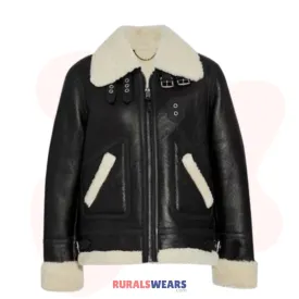 RW Authentic Sheepskin Women Black RAF Bomber Aviator Shearling Jacket