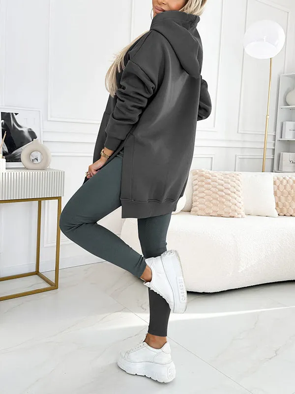 (S-5XL) Plus Size Women's Fashion Solid Color Hoodie and Lined Leggings two-piece set