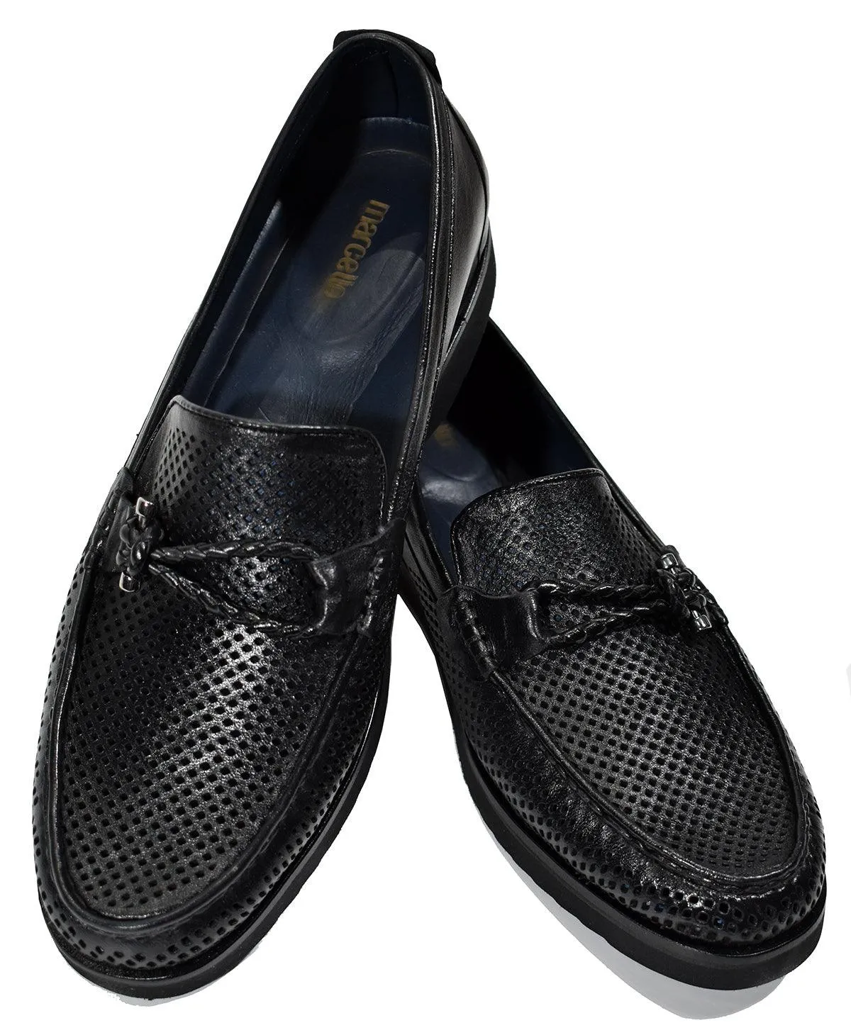 S002B Black Perforated Leather Shoes