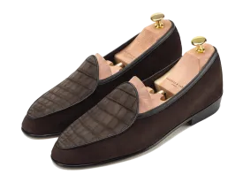 Sagan Classic Precious Leather Loafers in Dark Brown Suede and Nubuck Crocodile