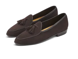 Sagan Classic Tassel Loafers in Lusitanias Dark Brown Asteria Suede