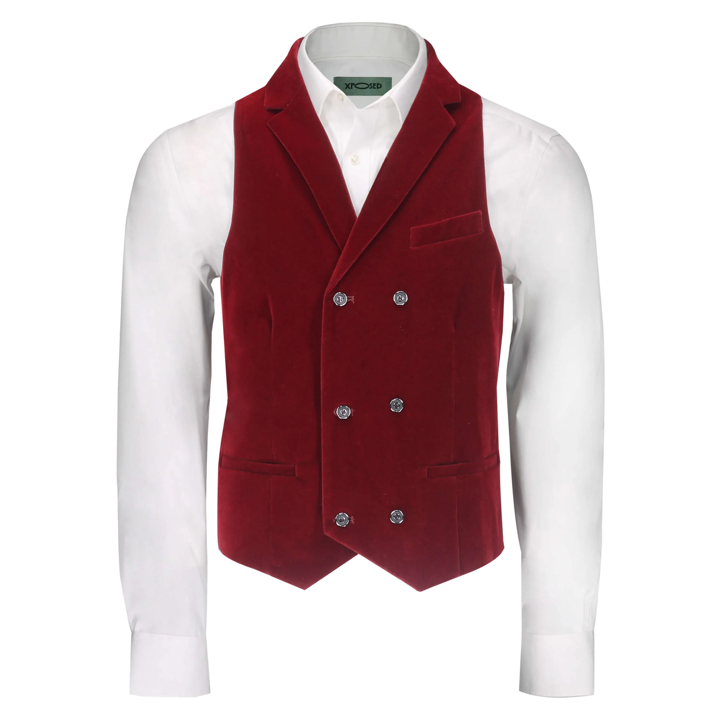 SAM - BURGUNDY VELVET DOUBLE BREASTED COLLAR WAISTCOAT