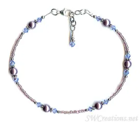 Sapphire Mauve Pearl Crystal Beaded Anklet