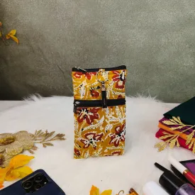 Saree Clip Mobile Pouch Yellow with Botanical Prints