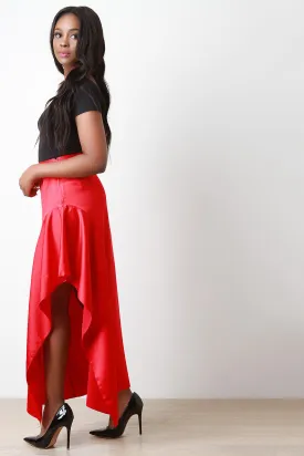 Satin Asymmetrical Drape Midi Skirt