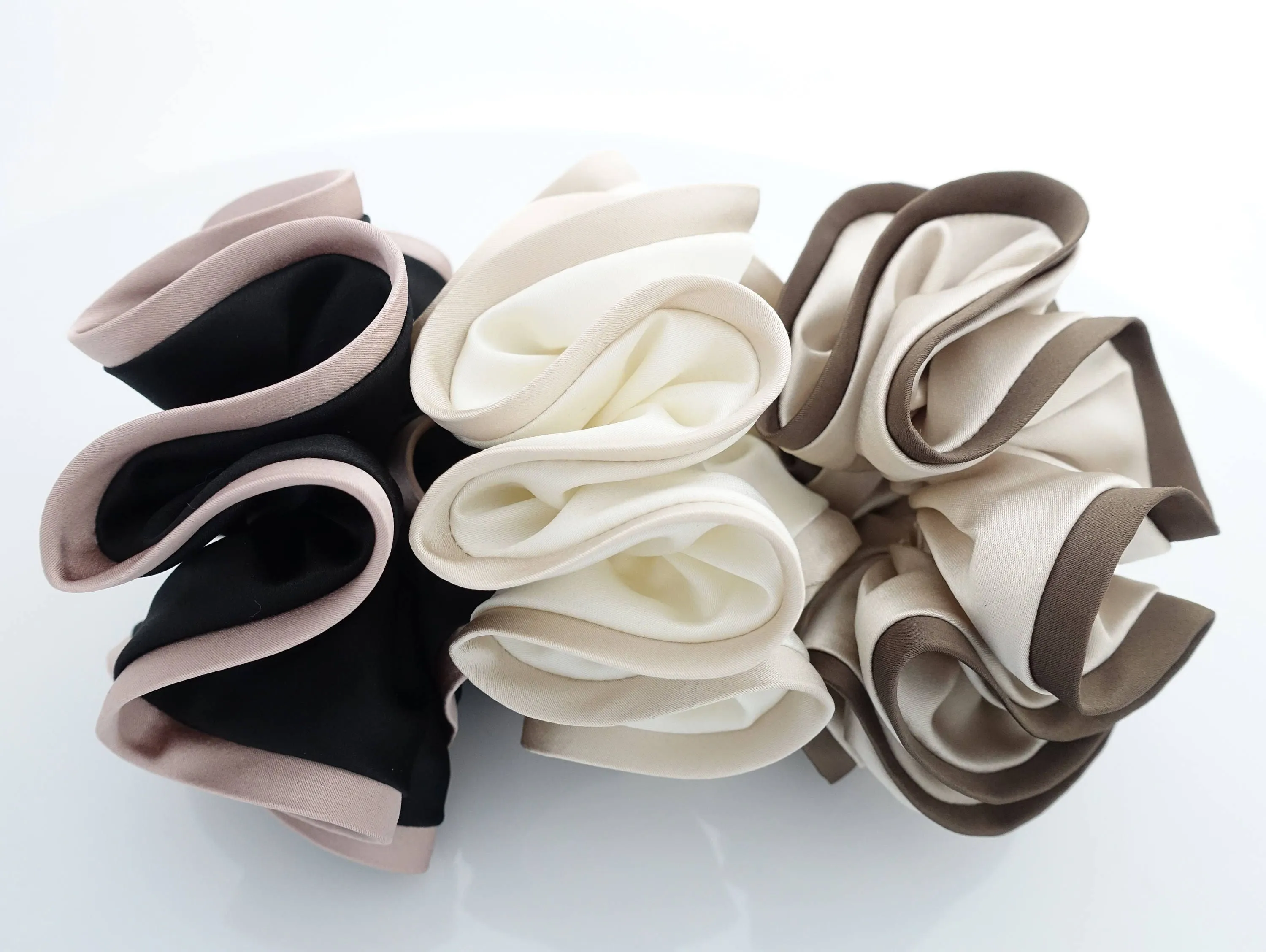 Satin Biased Trim Scrunchies Two Tone Glossy Fabric Elastic scrunchy Ponytail Holder women Hair ties Accessory