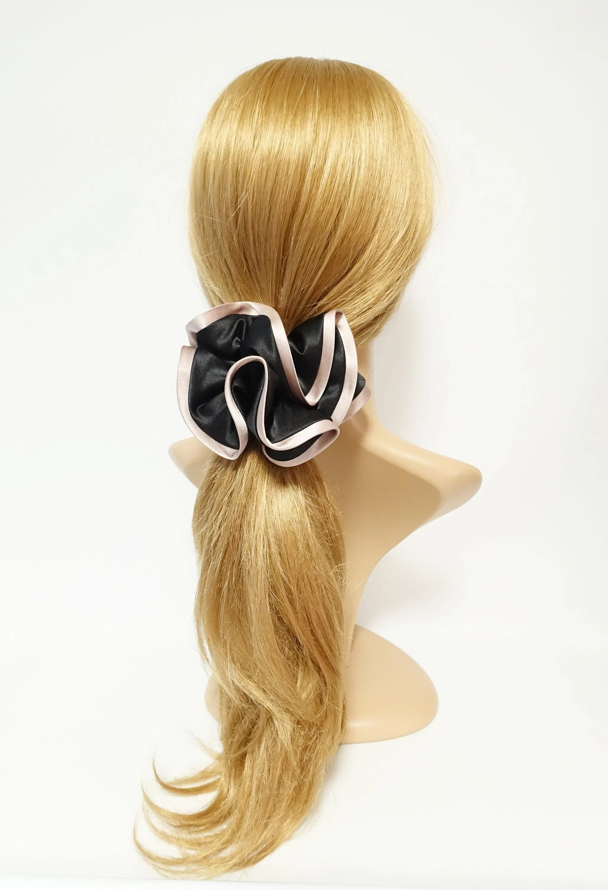 Satin Biased Trim Scrunchies Two Tone Glossy Fabric Elastic scrunchy Ponytail Holder women Hair ties Accessory