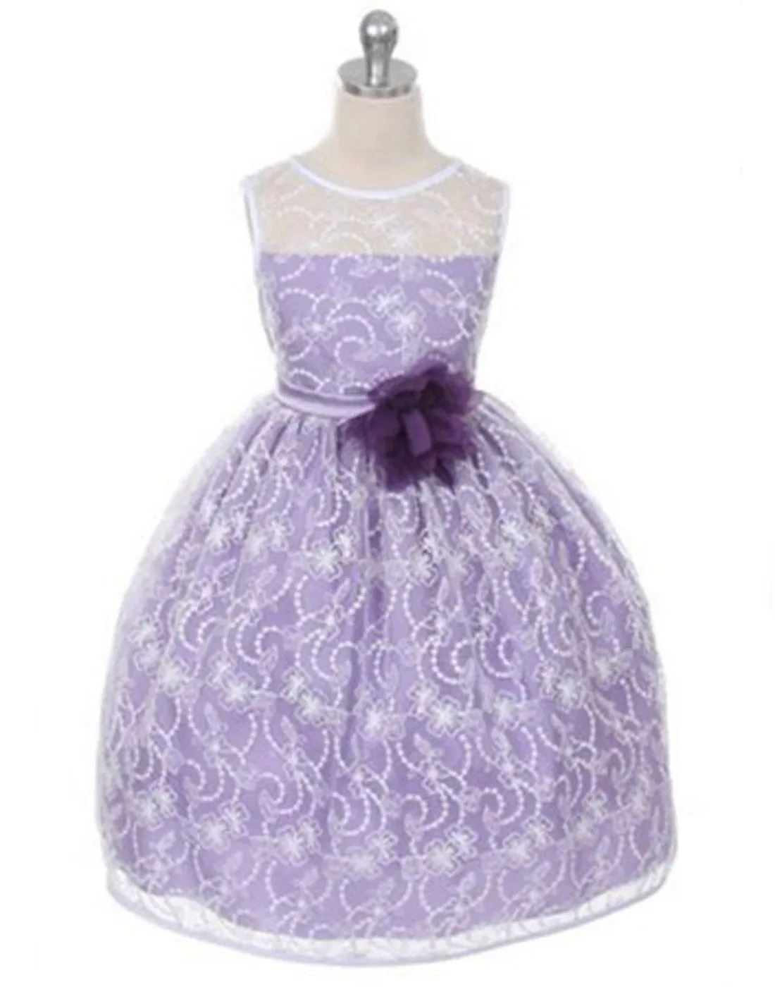 Satin Lining and Floral Overlay Lace Dress - Lavender