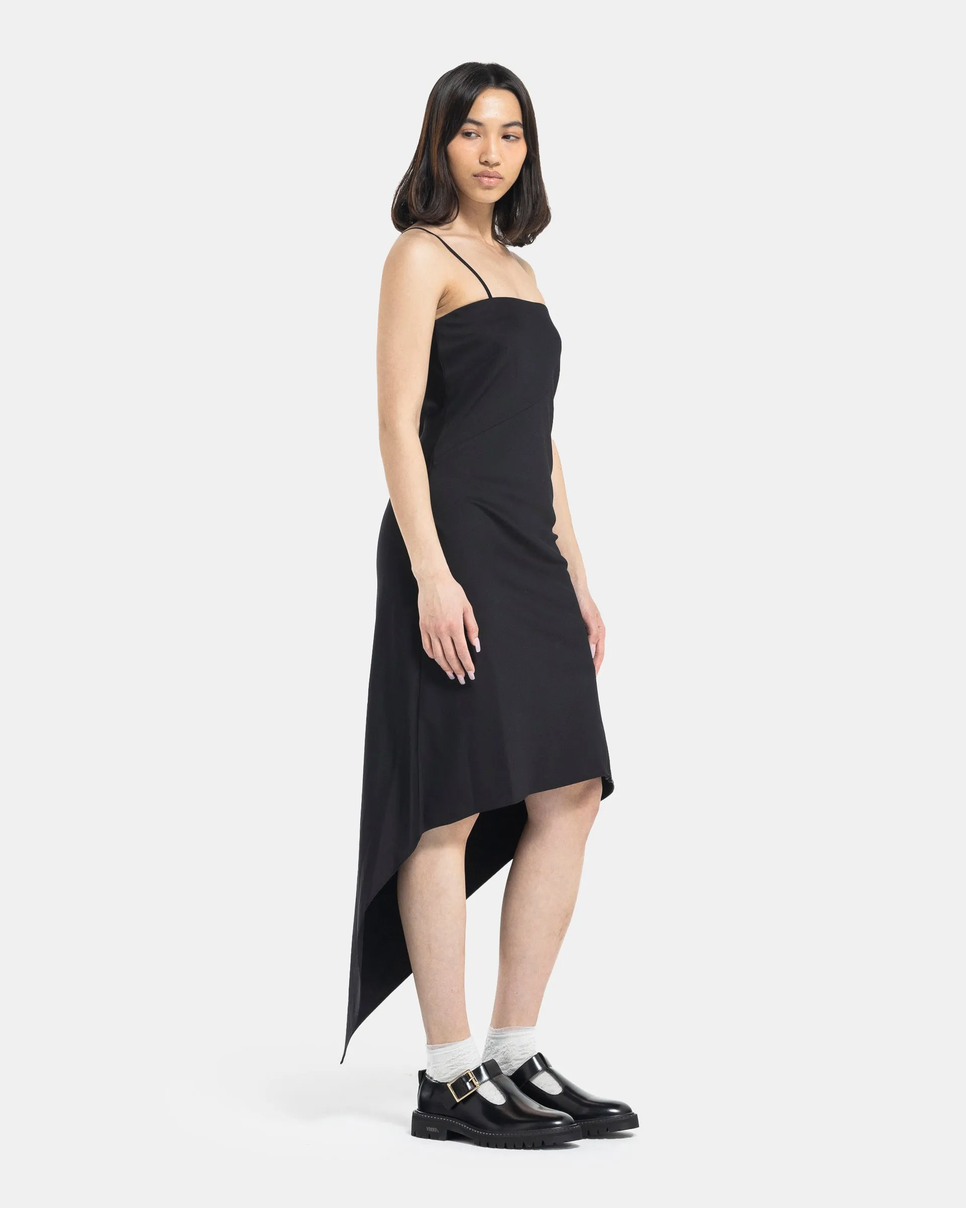 Scarf Hem Dress in Black