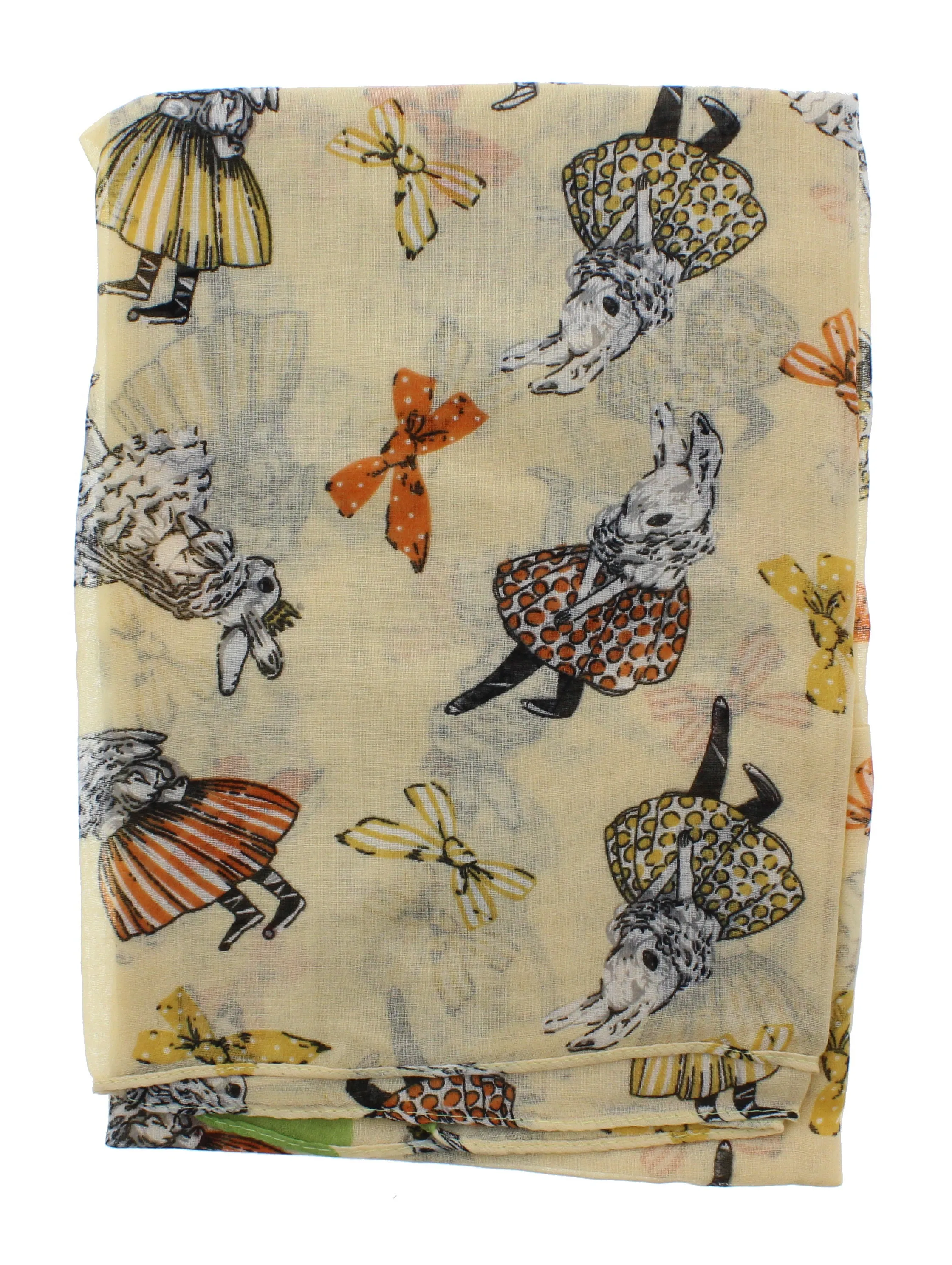 Scarf with Alice in Wonderland Style Bunny Print