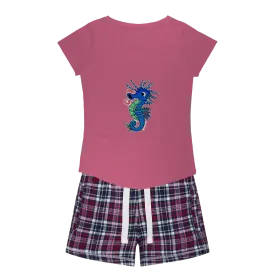 Scribblers the Seahorse Women's Sleepy Tee and Flannel Short