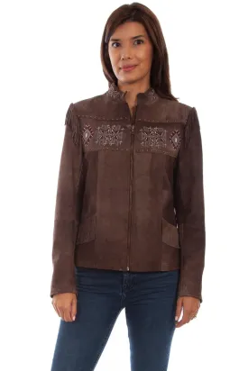 Scully Womens Aztec Beaded Fringe Chocolate Leather Leather Jacket